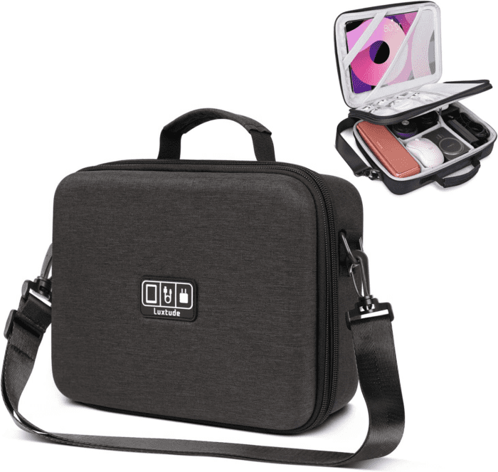 Electronic Organizer Travel Case Large, Hard Case for Electronics, EVA Tech Organizer Travel Case, Travel Cable Bag with Shoulder Strap, Charger Organizer Carrying Case for Ipad(Up to 11’’)