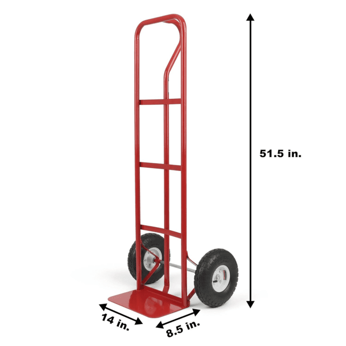 Steel Pneumatic Hand Truck Dolly - 600-Lb. Capacity, 10In. Tires, Premium American Red Finish - Image 2