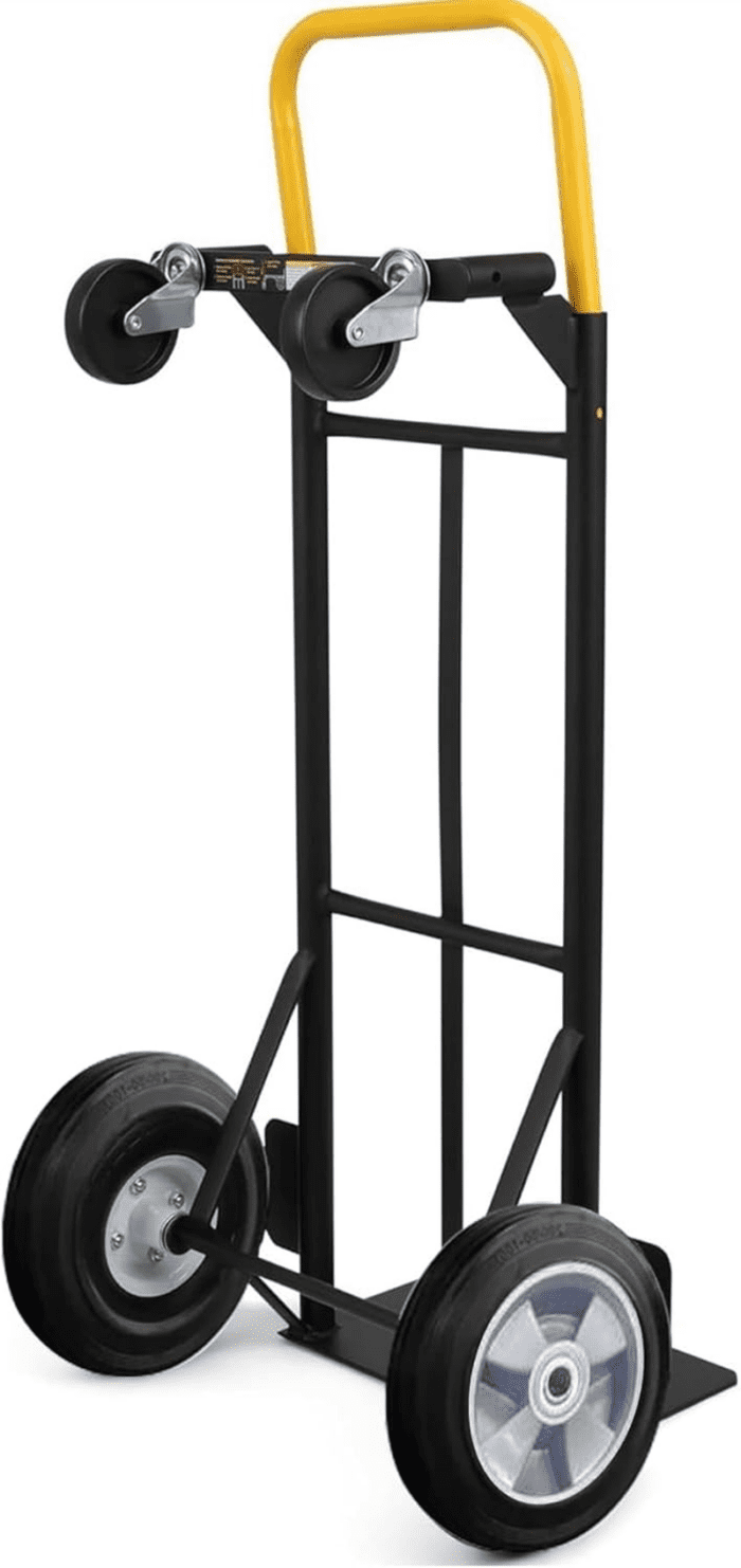 800 Lb Capacity 2 in 1 Convertible Hand Truck and Dolly with 10" Flat Free Rubber Wheels,Black with Yellow Handle. - Image 3