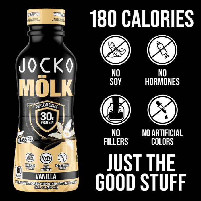 Jocko Mölk 30G Grass Fed Protein Shakes – No Added Sugar Protein Drinks KETO Friendly - Ready to Drink 12 FL Oz (Pack of 12) Vanilla - Image 4