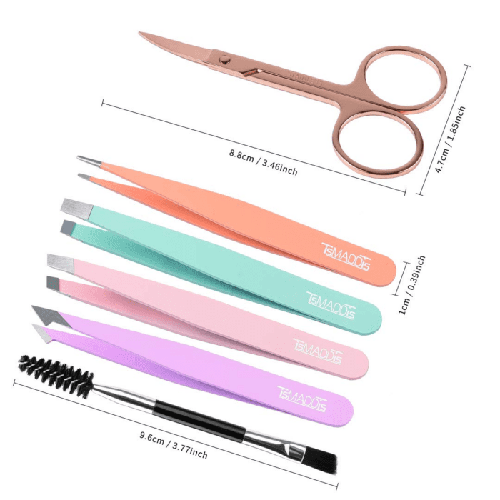 6 PCS Tweezers Set for Women, Eyebrow Tweezers with Curved Scissor for Ingrown Hair, Hair Plucking Daily Beauty Tools with Leather Travel Case - Image 2