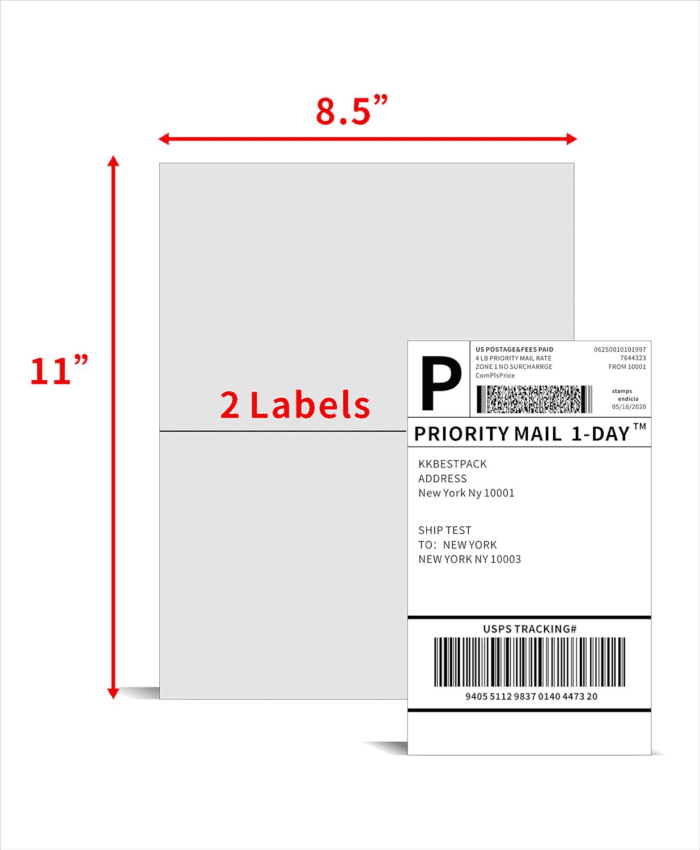 Half Sheet Shipping Labels for Laser and Inkjet Printers – 2 per Page Self Adhesive Mailing Labels – White 8.5 X 5.5 (200 Labels) (2LP) - Image 2