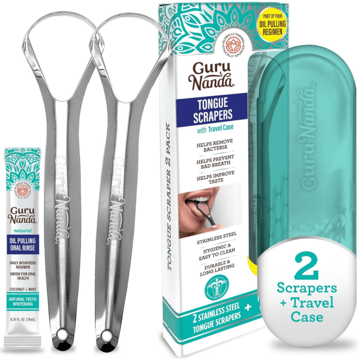 Tongue Scraper for Adults (2 Pack) with Travel Case, 420 Medical-Grade 100% Stainless Steel Tongue Cleaner, Aids in Fresh Breath & Oral Care