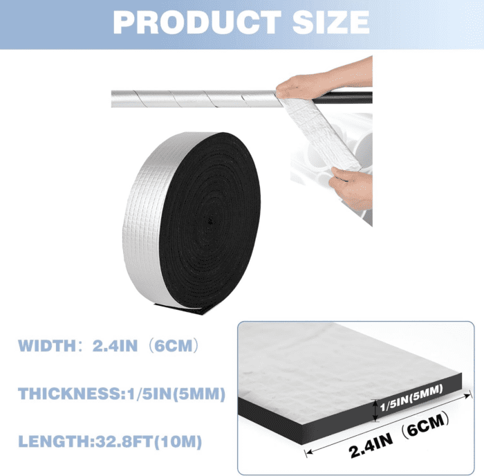 Pipe Insulation Wrap 2.4" Wide X 32.8 Ft Outdoor Foam and Foil Pipe Wrap Insulation Tape Self Adhesive for Winter Freeze Protection Insulation Wrap for Cold Hot Water Pipes for Reduce Heat Loss - Image 4