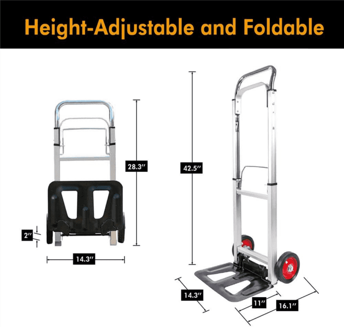 Hand Truck Aluminum Foldable Hand Cart with 6" Wheels 220 Lbs Capacity - Image 5