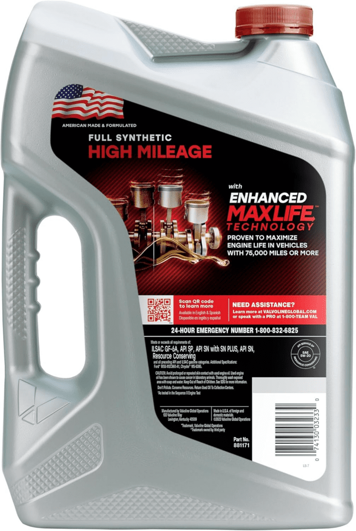 Full Synthetic High Mileage with Maxlife Technology SAE 5W-20 Motor Oil 5 QT - Image 2