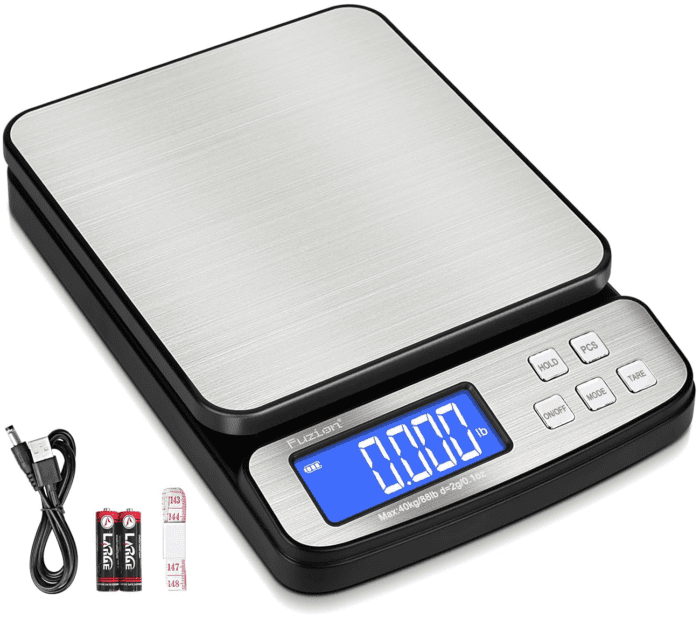 Digital Shipping Postal Scale - 88Lb X 0.1Oz, Stainless Steel Platform, 5 Units, Hold/Tare/Pcs Counting, Easy Calibration, Large LCD, Scale for Packages, All-In-1 Shipping Scale