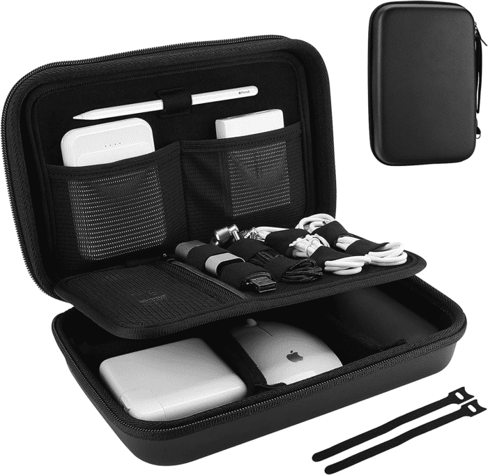 Hard Travel Electronic Organizer Case for Macbook Power Adapter Chargers Cables Power Bank Apple Magic Mouse Apple Pencil USB Flash Disk SD Card Small Portable Accessories Bag -L, Black