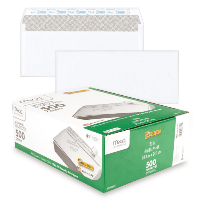 Envelopes, Letter Size #10, Security Tinted Envelopes, Self Seal, 4-1/8 X 9.5”, Windowless Design, Mailing Envelopes for Official Business & Legal Letters, 500 per Pack (740010)