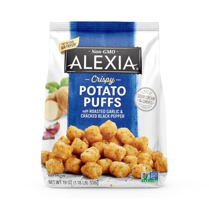 Crispy Seasoned Potato Puffs Roasted Garlic and Cracked Black Pepper, 19 Oz (Frozen)