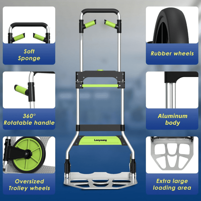 Folding Hand Truck and Dolly,309 Lb Capacity Aluminum Portable Cart with Telescoping Handle and PP+EVA Wheels - Image 2