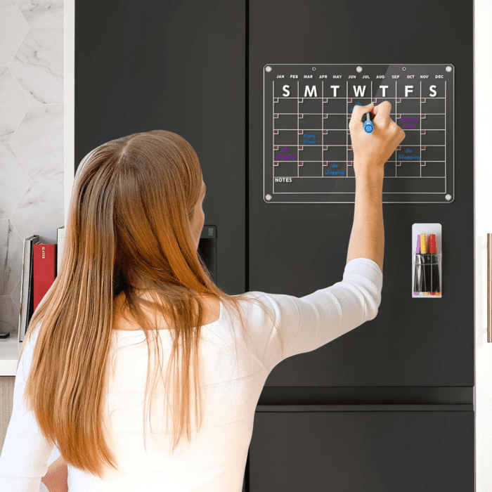 Acrylic Magnetic Dry Erase Board Calendar for Fridge, 16.5"X12" Inch Clear Dry Erase Calendar for Refrigerator, Magnetic Planning Calendar Includes 6 Colors Dry Erase Markers and Magnetic Pen Holder - Image 7