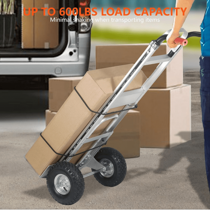 Aluminum Hand Truck 600 LBS Capacity, Handle Heavy Duty Industrial Dolly with 10" Pneumatic Tire and 2 Elastic Cords, Platform Cart for Transport and Moving in Home, Office, Warehouse, Supermarket - Image 6