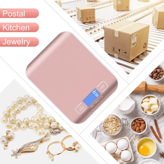 Digital Shipping Scale,Stainless Steel Panel, Accurate 5Kg/1G Portable Postal Scale for Packages, Small Business,Kitchen, Food, Handmade, Liquids, and Boutique (Rose Gold) - Image 6