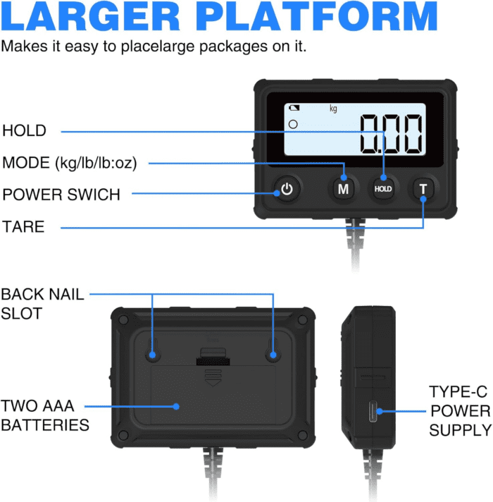 Shipping Scale 440Lb/10G Accuracy, Postal Scale for Packages with Hold and Tare Funtion, Digital Postage Scale for Luggage Warehouse Market & Home Use - Image 2