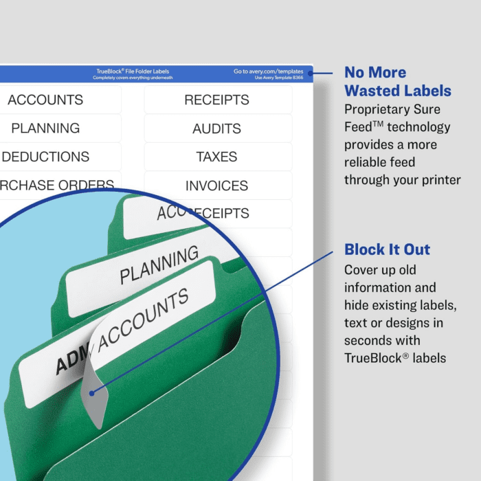 File Folder Labels with Trueblock Technology, Permanent Adhesive, 2/3" X 3-7/16", Laser/Inkjet, 150 Labels (08593) - Image 3