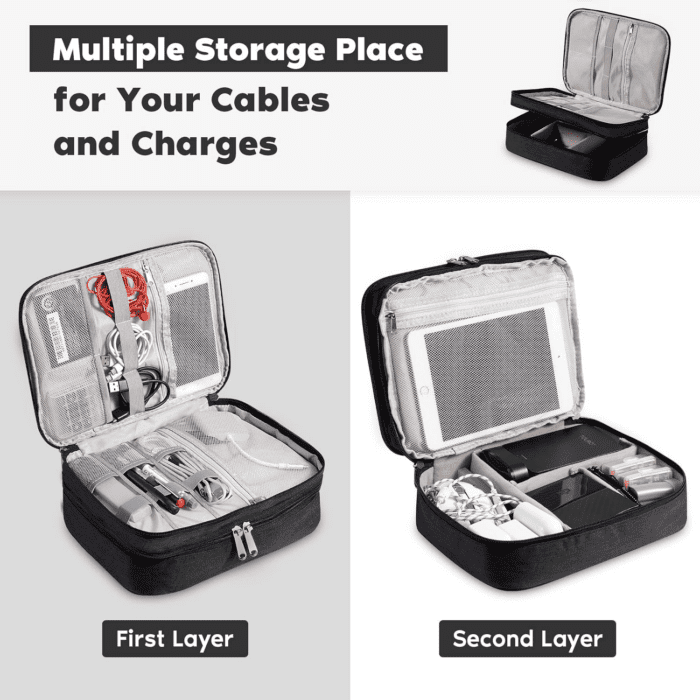 Electronics Organizer,  Electronic Accessories Bag Travel Cable Organizer Three-Layer for Ipad Mini, Kindle, Hard Drives, Cables, Chargers - Image 5