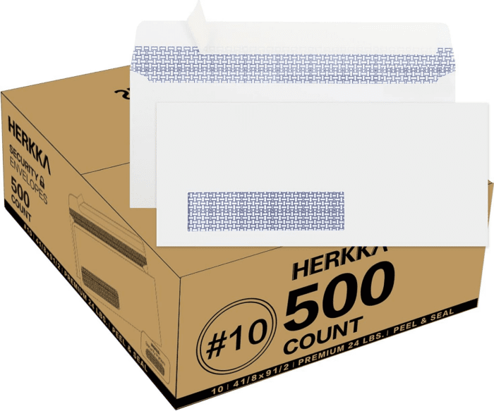 500 Pack #10 Single Left Window SELF Seal Security Envelopes, Designed for Quickbooks Invoices & Business Statements, Computer Printed Checks Peel and Seal Flap, Size 4-1/8 X 9-1/2 Inches, 24 LB