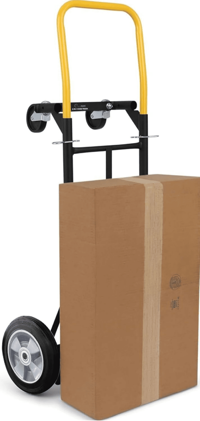 800 Lb Capacity 2 in 1 Convertible Hand Truck and Dolly with 10" Flat Free Rubber Wheels,Black with Yellow Handle. - Image 5