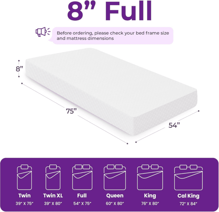 8 Inch Full Cooling Gel Memory Foam Mattress for Cool Sleep Medium Firm Certipur-Us Certified Mattress in a Box Pressure Relief Removable Cover No Fiberglass (Full, 8 In) - Image 2