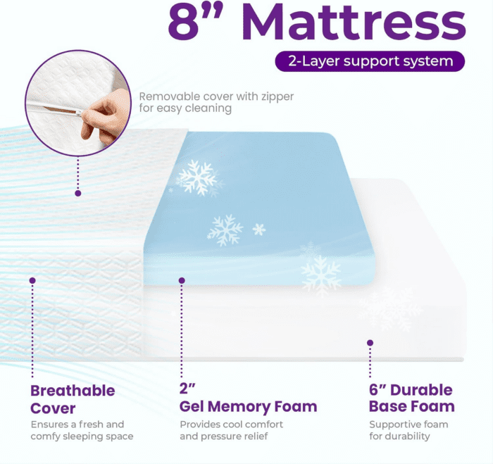 8 Inch Full Cooling Gel Memory Foam Mattress for Cool Sleep Medium Firm Certipur-Us Certified Mattress in a Box Pressure Relief Removable Cover No Fiberglass (Full, 8 In) - Image 3