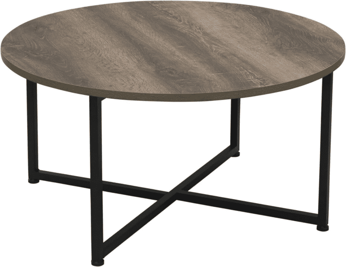 Jamestown round Coffee Table Ashwood Rustic Wood Grain and Black Metal 31.5 X 31.5, Taupe