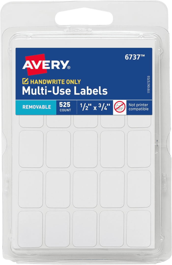 Multi-Use Removable Labels, 1/2" X 3/4", White, Non-Printable, 525 Blank Labels Total (6737)