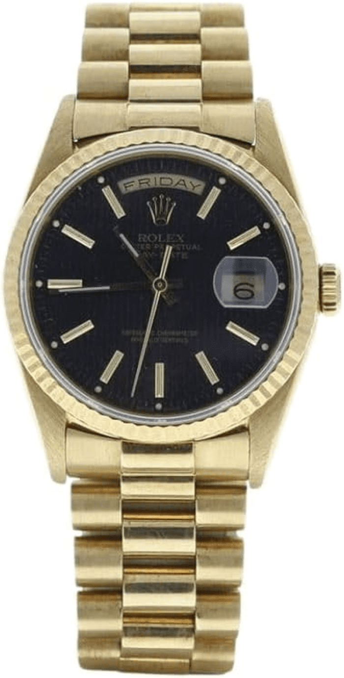 18238 36Mm Daydate President 18K Yellow Gold Watch Black Tapestry Dial (Certified Pre-Owned)