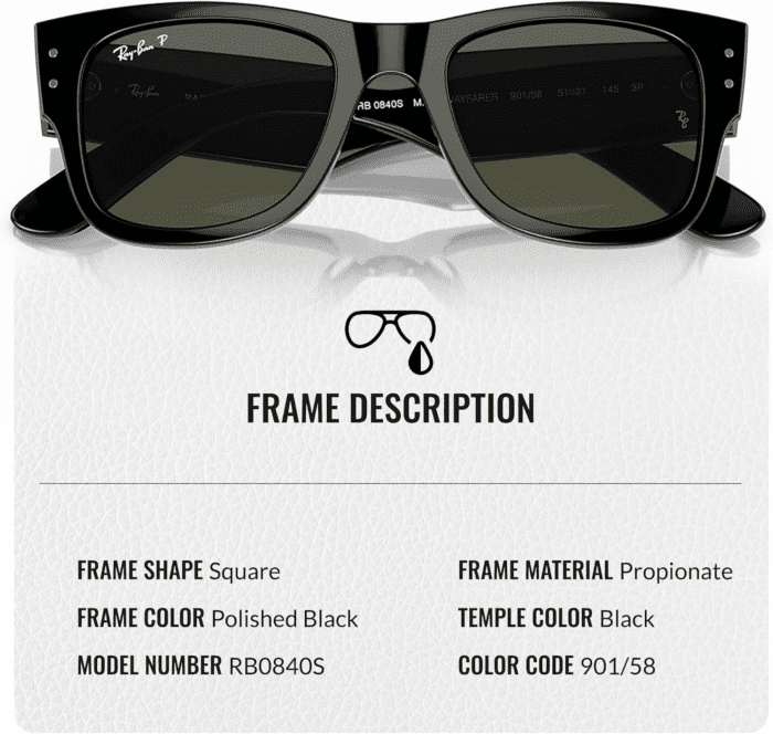 RB0840S MEGA WAYFARER Square Shape Sunglasses with Eyewear Kit Bundle - High Bridge Fit - Square Sunglasses - Image 3