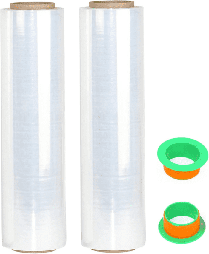 2-Pack Clear Stretch Wrap 18" X 1000 Feet 80 Gauge Industrial Strength with Plastic Handle, Plastic Pallet Supplies Durable Self-Adhering for Packing, Moving, Heavy Duty Shrink Film Rolls