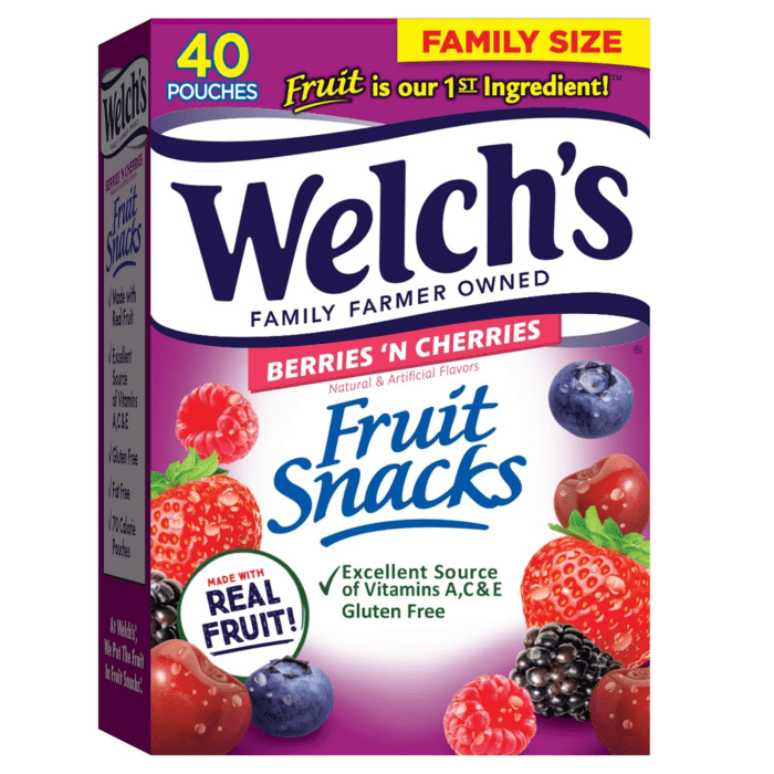 Fruit Snacks, Berries 'N Cherries, Great for School Lunches, Bulk Pack, Gluten Free, Individual Single Serve Bags, 0.8 Oz (Pack of 40)