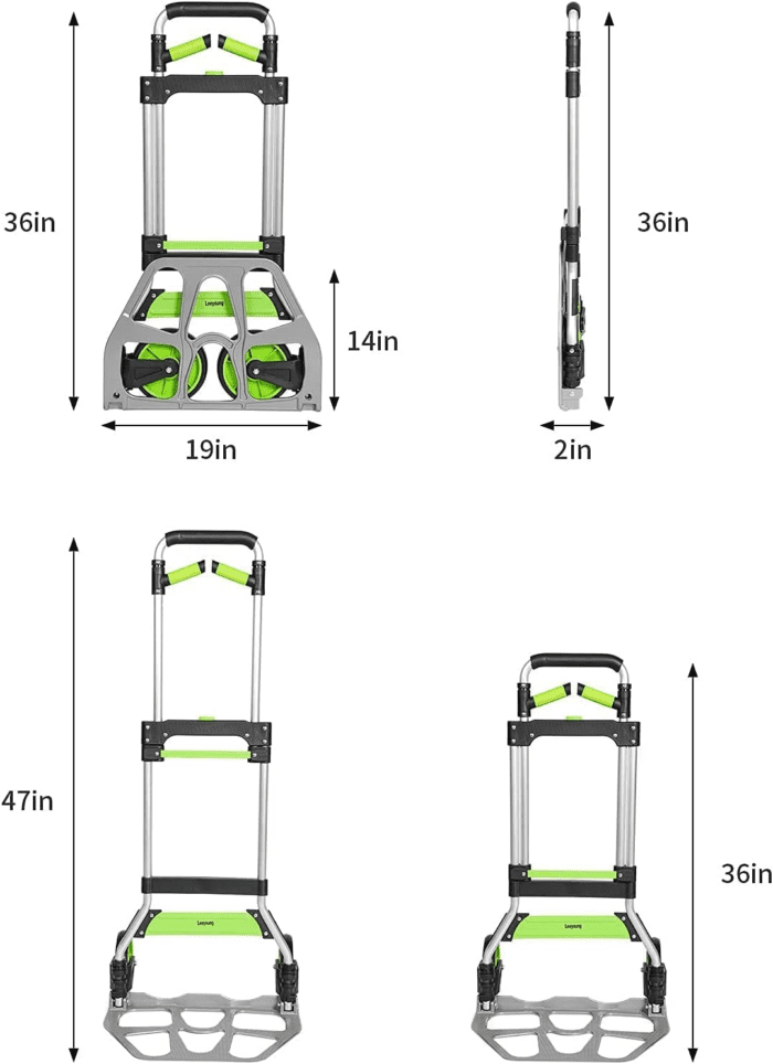 Folding Hand Truck and Dolly,309 Lb Capacity Aluminum Portable Cart with Telescoping Handle and PP+EVA Wheels - Image 7