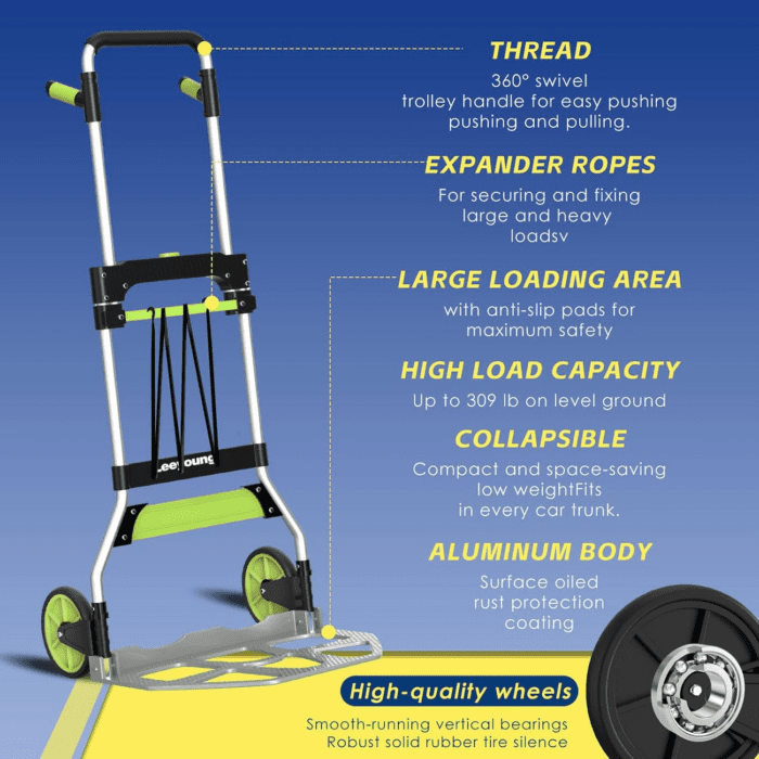 Folding Hand Truck and Dolly,309 Lb Capacity Aluminum Portable Cart with Telescoping Handle and PP+EVA Wheels - Image 4