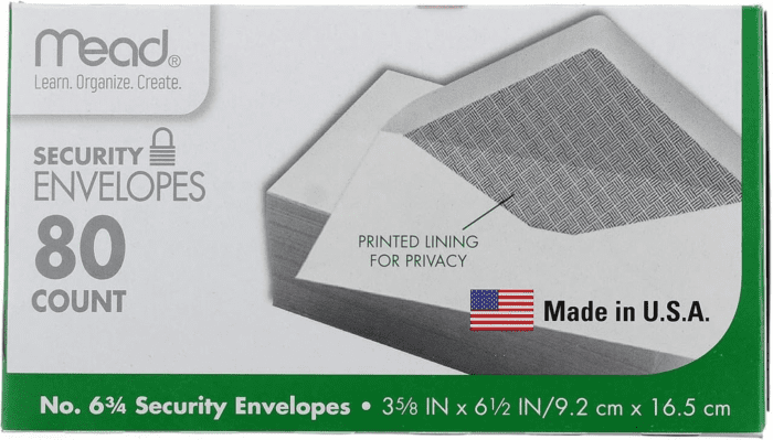 #6-3/4 Envelopes, Security Printed Lining for Privacy, Gummed Closure, 3-5/8" X 6-1/2", All-Purpose 20-Lb Paper, White, 80 per Box (75212) - Image 2