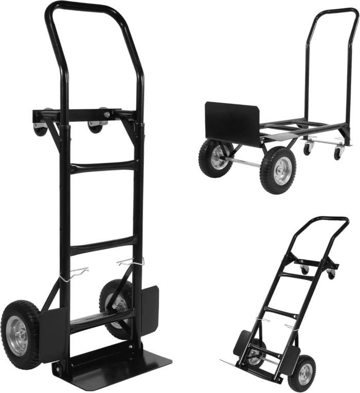 2 in 1 Convertible Hand Truck and Cart, Utility Dolly Platform Cart with Telescoping Handle 4 Wheels, 220 LB Heavy Duty Hand Cart for Luggage, Travel, Moving, Shopping, Office Use - Black