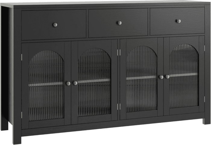 Buffet Cabinet with Storage, 55.1" Large Sideboard Buffet Cabinet, Farmhouse Kitchen Cabinet Display Cabinet with 3 Drawers and 4 Doors, Wood Coffee Bar Cabinet for Kitchen, Black - Image 8