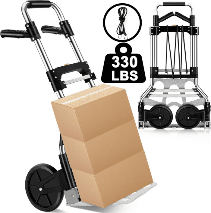 330 LB Capacity Folding Hand Truck Dolly Cart, Portable Aluminum Dolly Cart with Telescoping Handle and Rubber Wheels for Moving,Shopping,Travel,Office Use