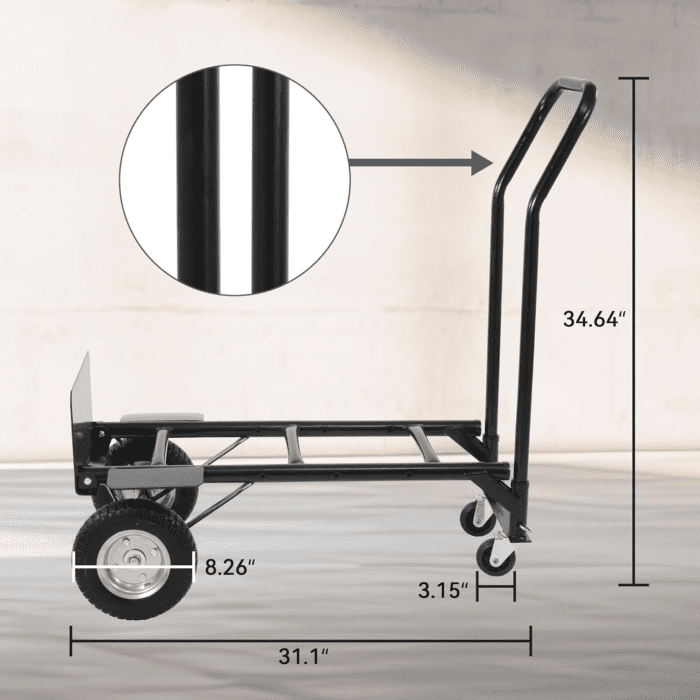 2 in 1 Convertible Hand Truck and Cart, Utility Dolly Platform Cart with Telescoping Handle 4 Wheels, 220 LB Heavy Duty Hand Cart for Luggage, Travel, Moving, Shopping, Office Use - Black - Image 3