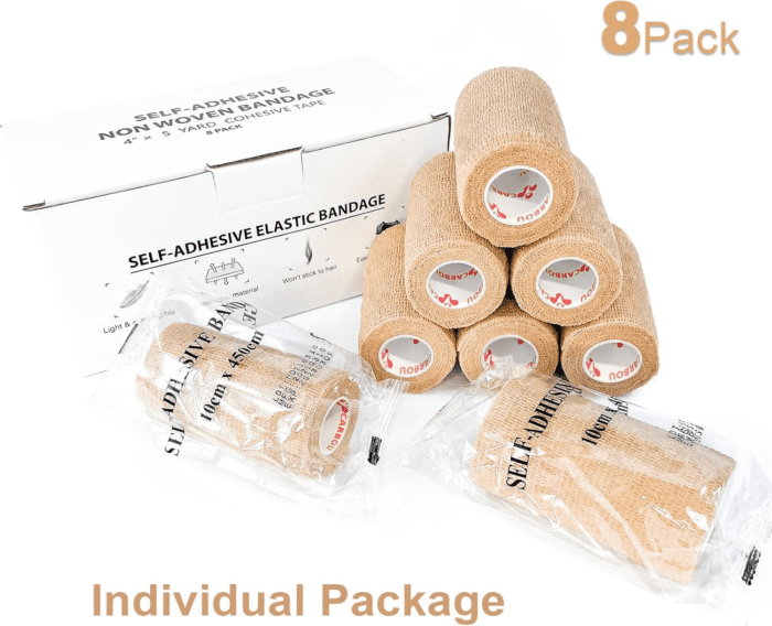 [8 Pack 4" X 5 Yards] Beige-Self Adhesive Cohesive Bandage Wrap, Self Adherant Non-Woven Wrap Rolls, Atheletic Tape for Wrist, Ankle, Hand, Leg, Premium-Grade Medical Stretch Wrap - Image 4