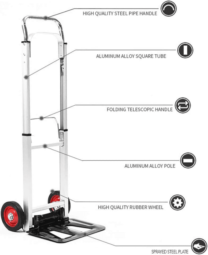 Hand Truck Aluminum Foldable Hand Cart with 6" Wheels 220 Lbs Capacity - Image 2