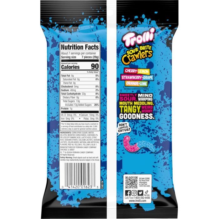 Sour Brite Crawlers, Candy, Cherry-Lemon, Strawberry-Grape & Orange-Lime, Sweet and Sour, Gummy Worms, 7.2 Oz - Image 9