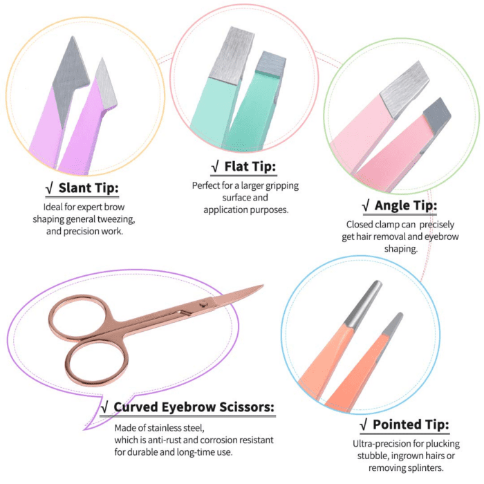 6 PCS Tweezers Set for Women, Eyebrow Tweezers with Curved Scissor for Ingrown Hair, Hair Plucking Daily Beauty Tools with Leather Travel Case - Image 3