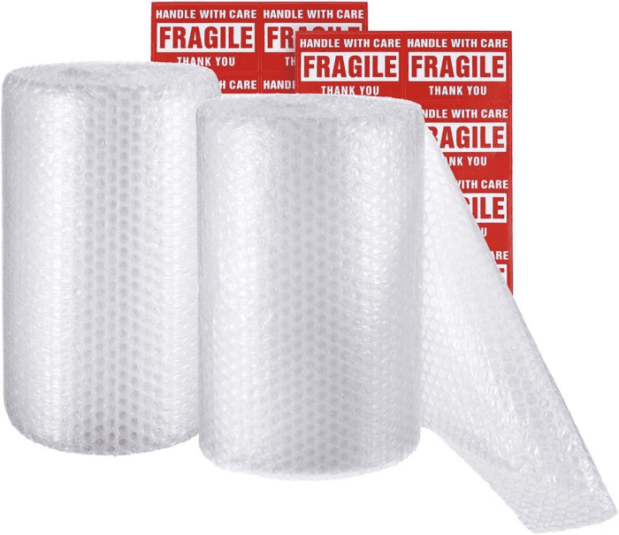 2-Pack Bubble Cushioning Wrap Rolls, 3/16" Air Bubble, 12 Inch X 72 Feet Total, Perforated Every 12", 20 Fragile Stickers Included - Image 7