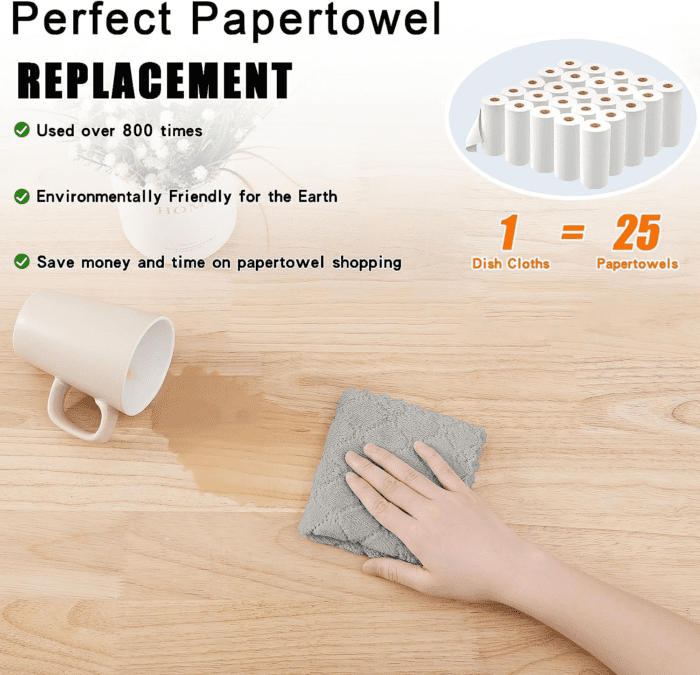 12 Pack Kitchen Dish Cloths (10 X 10 Inches, Grey), Super Soft and Absorbent Coral Velvet Dish Towels, Nonstick Oil Fast Drying Microfiber Cleaning Cloth, No Lint Household Dishcloths - Image 8