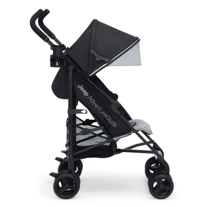 Jeep Adventureglyde Stroller by  - Lightweight Travel Stroller with Smoothest Ride & Compact Fold, 3-Position Recline, Extra Large Storage Basket, Black/Grey - Image 3