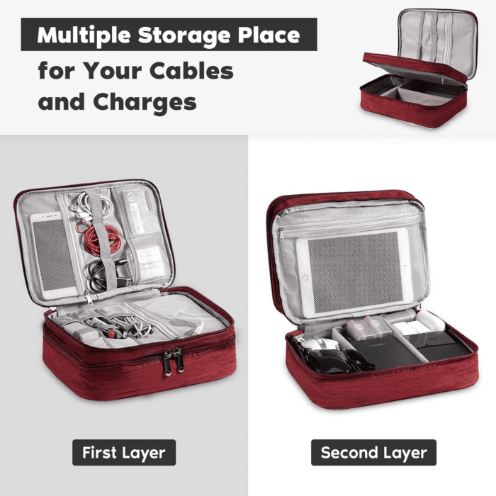 Electronics Organizer,  Electronic Accessories Bag Travel Cable Organizer Three-Layer for Ipad Mini, Kindle, Hard Drives, Cables, Chargers - Image 5