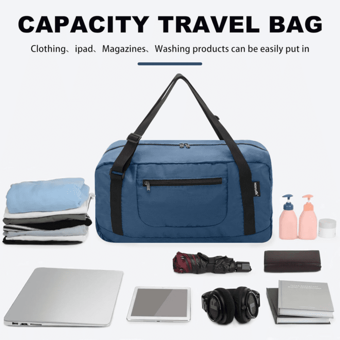 Foldable Travel Duffel Bag for Women & Men Luggage Great for Gym - Airforce Blue - Image 3