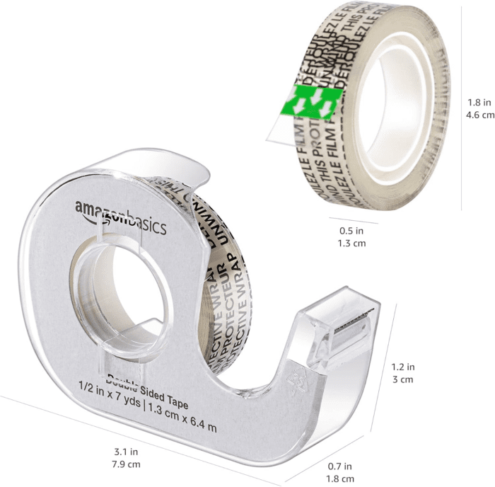 Double Sided Refillable Permanent Tape with Dispenser, Narrow Width, 1/2 X 252 Inches, 3-Pack, Translucence - Image 3