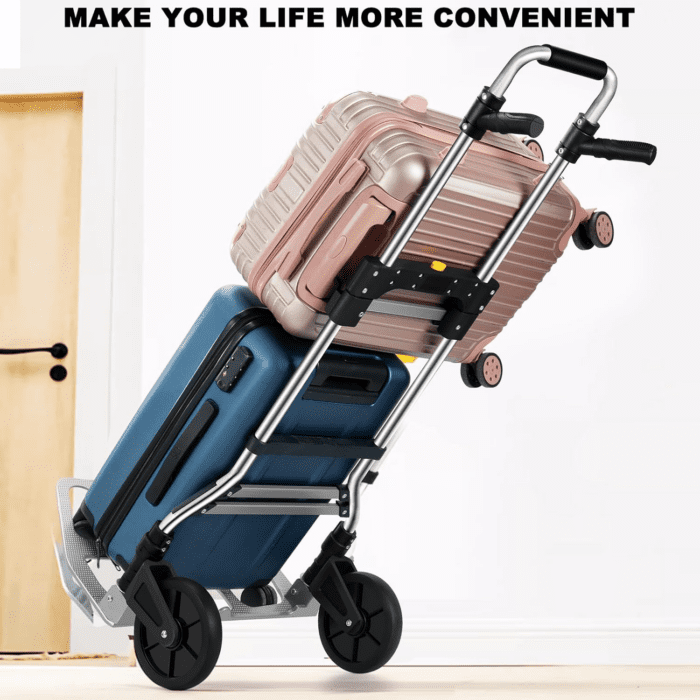 330 LB Capacity Folding Hand Truck Dolly Cart, Portable Aluminum Dolly Cart with Telescoping Handle and Rubber Wheels for Moving,Shopping,Travel,Office Use - Image 7