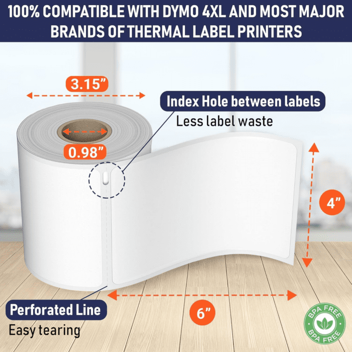 Thermal Shipping Labels Compatible with Dymo Labelwriter 4XL 1744907 4X6 Internet Postage Labels, Water Resistant, Strong Adhesive, Perforated, 220 per Roll, NOT for 5XL (4 Pack) - Image 3